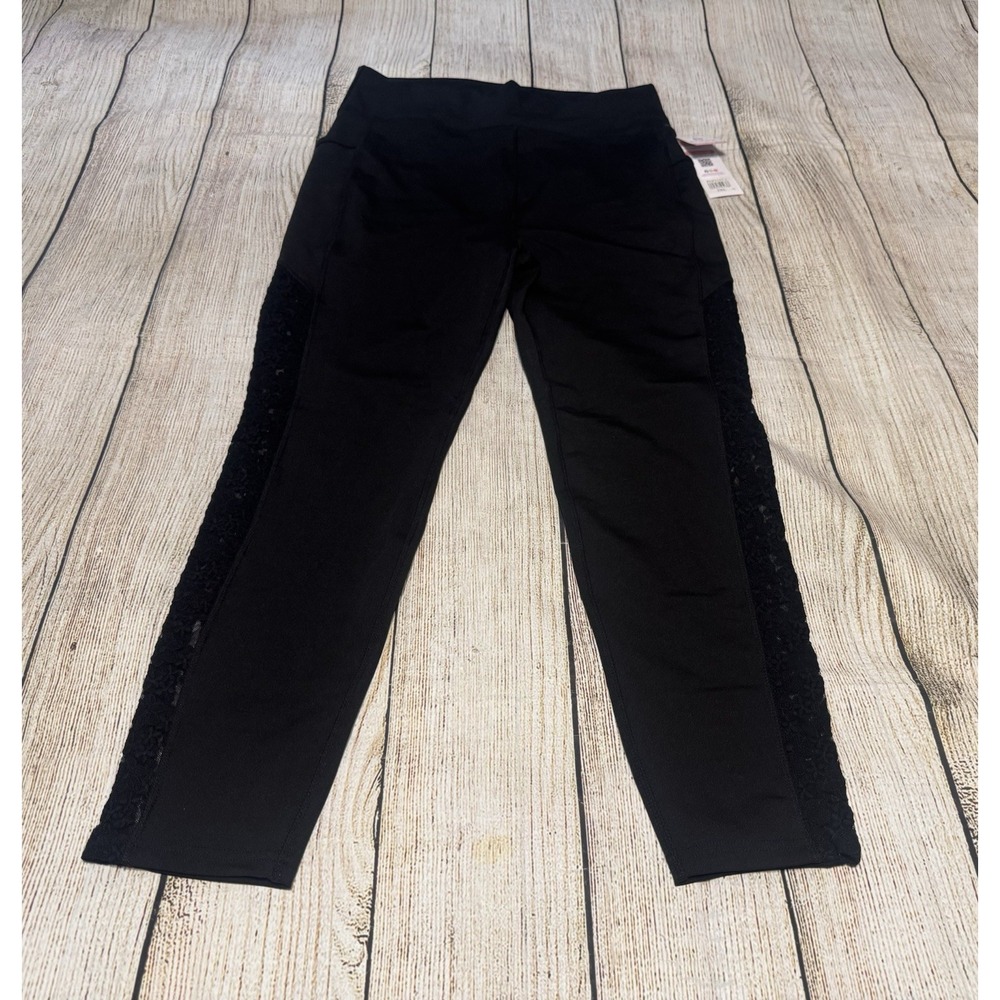 NWT POP Fit Black Leggings Lace Detail on Sides w/Pockets 25" Inseam Sz 2XL Tb32